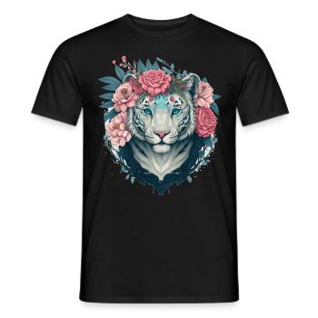 White Bengal Tiger Flower Crown Floral Animal Love - T-shirt homme - noir - Devant - AI Model Male 178 light (178cm)