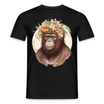 Cute Watercolor Orangutan Flower Crown Floral - Men's T-Shirt - black - Front - AI Model Male 178 light (178cm)