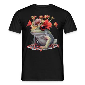 Cute Red Eyed Tree Frog Flower Crown Amphibian Lov - Men's T-Shirt - black - Front - AI Model Male 178 light (178cm)