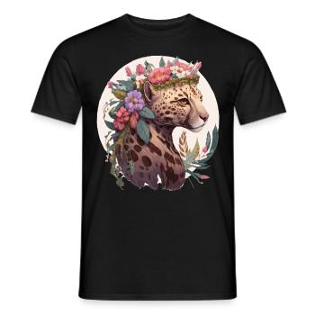 Fleur d’ocelot mignonne Couronne Floral Aquarelle Animal - T-shirt homme - noir - Devant - AI Model Male 178 light (178cm)