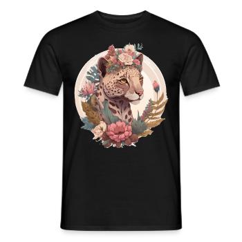 Aquarelle mignonne Ocelot Couronne Couronne Florale - T-shirt homme - noir - Devant - AI Model Male 178 light (178cm)