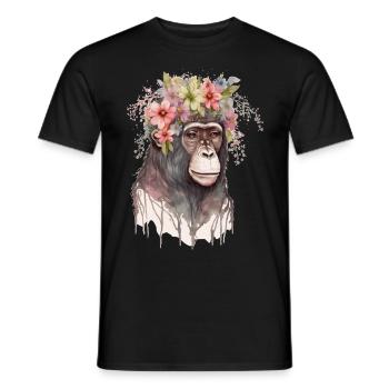 Cute Monkey Flower Crown Floral Watercolor - Männer T-Shirt - Schwarz - Vorne - AI Model Male 178 light (178cm)