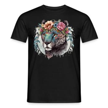 Cute Jaguar Flower Crown Africa Safari Animal Love - Men's T-Shirt - black - Front - AI Model Male 178 light (178cm)