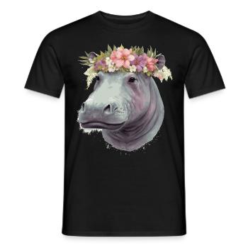 Cute Hippotamus Flower Crown Africa Safari Animal - Men's T-Shirt - black - Front - AI Model Male 178 light (178cm)