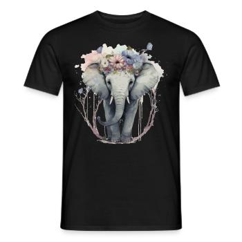 Cute Elephant Flower Crown Floral Boho Aesthetic - Men's T-Shirt - black - Front - AI Model Male 178 light (178cm)