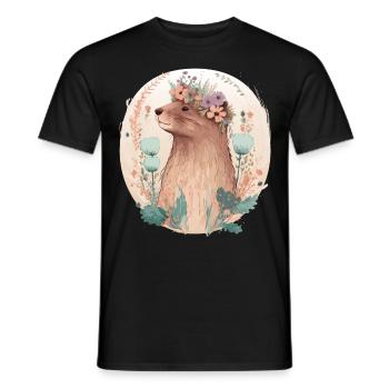 Floral Beaver Flower Crown Watercolor Animal Lover - Männer T-Shirt - Schwarz - Vorne - AI Model Male 178 light (178cm)
