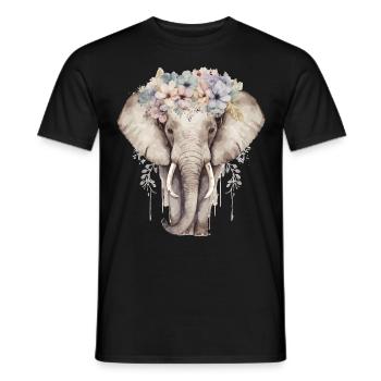 Aquarelle Éléphant Fleur Couronne Afrique Safari Ani - T-shirt homme - noir - Devant - AI Model Male 178 light (178cm)