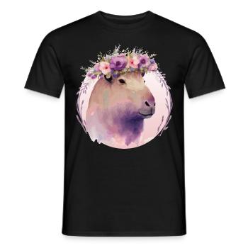 Cute Capybara Rodent Flower Crown Floral Watercolo - Männer T-Shirt - Schwarz - Vorne - AI Model Male 178 light (178cm)