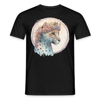 Fleur de guépard mignonne Couronne Floral Aquarelle Animal - T-shirt homme - noir - Devant - AI Model Male 178 light (178cm)