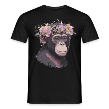 Chimpanzé mignon Fleur de chimpanzé Couronne Floral Moine singe - T-shirt homme - noir - Devant - AI Model Male 178 light (178cm)