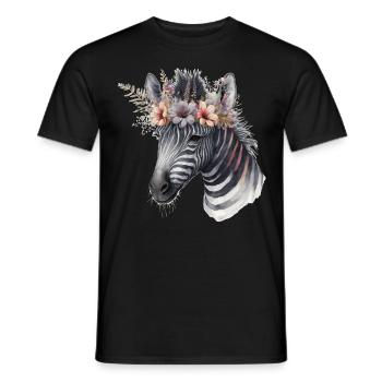 Aquarelle Zèbre Fleur Couronne Afrique Safari Boho A - T-shirt homme - noir - Devant - AI Model Male 178 light (178cm)
