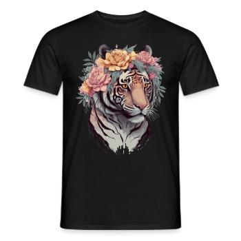 Floral Watercolor Tiger Flower Crown Tiger Lover - Men's T-Shirt - black - Front - AI Model Male 178 light (178cm)