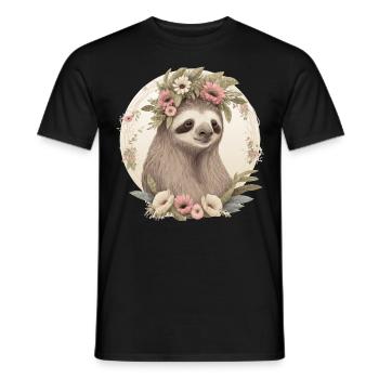 Watercolor Sloth Flower Crown Floral Animal Lover - Männer T-Shirt - Schwarz - Vorne - AI Model Male 178 light (178cm)