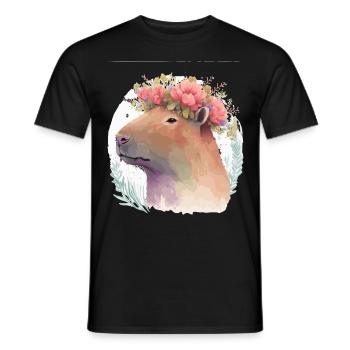 Watercolor Capybara Rodent Flower Crown Animal Lov - Men's T-Shirt - black - Front - AI Model Male 178 light (178cm)