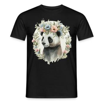 Cute Watercolor Panda Bear Flower Crown Floral - Men's T-Shirt - black - Front - AI Model Male 178 light (178cm)