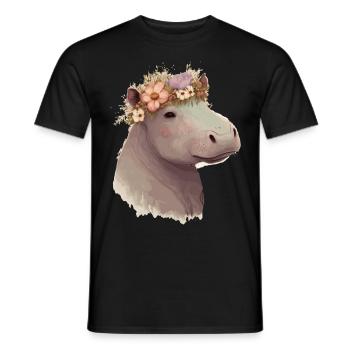 Floral Hippotamus Flower Crown Exotic Animal Lover - Men's T-Shirt - black - Front - AI Model Male 178 light (178cm)