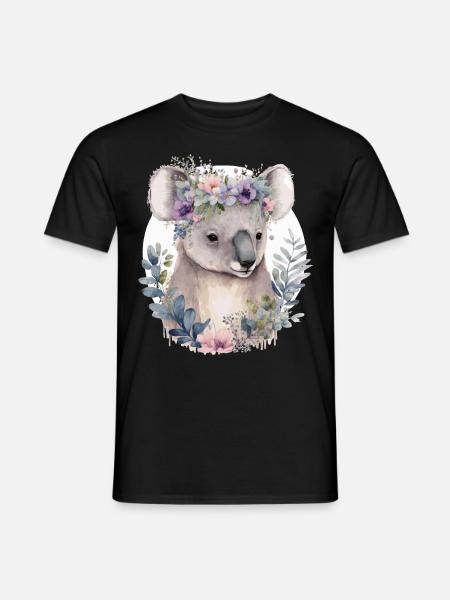 Watercolor Koala Bear Flower Crown Floral - Männer T-Shirt - Schwarz