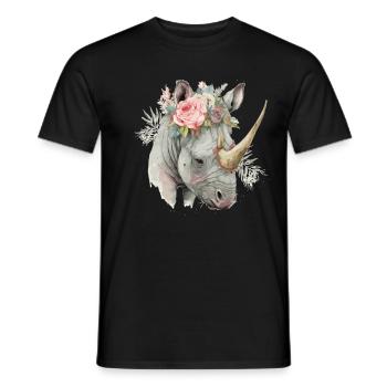 African Watercolor Rhinozeros Flower Crown Safari - Männer T-Shirt - Schwarz - Vorne - AI Model Male 178 light (178cm)