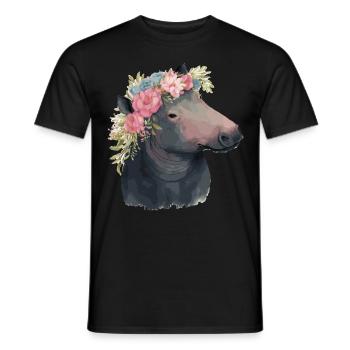 Watercolor Tapir Flower Crown Exotic Animal Lover - Men's T-Shirt - black - Front - AI Model Male 178 light (178cm)