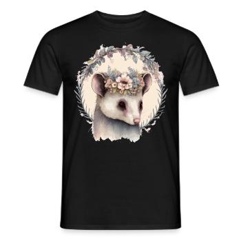 Fleur d’opossum mignonne Aquarelle Aquarelle Amoureux des animaux - T-shirt homme - noir - Devant - AI Model Male 178 light (178cm)