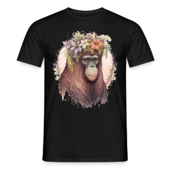 Cute Orangutan Flower Crown Monkey Lover - Men's T-Shirt - black - Front - AI Model Male 178 light (178cm)