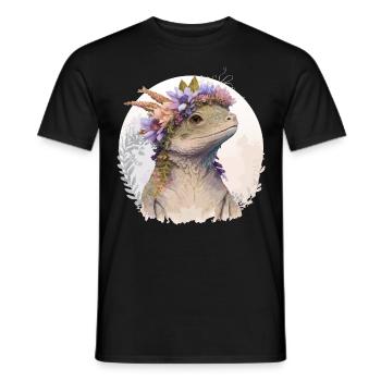 Aquarelle Lézard Fleur Couronne Floral Reptile Amour - T-shirt homme - noir - Devant - AI Model Male 178 light (178cm)