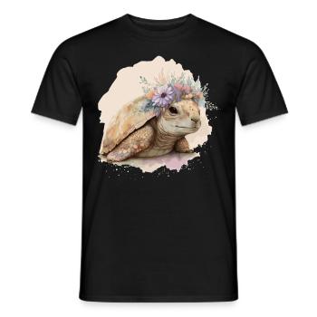 Aquarelle mignonne Tortue Tortue Fleur Couronne Anima - T-shirt homme - noir - Devant - AI Model Male 178 light (178cm)