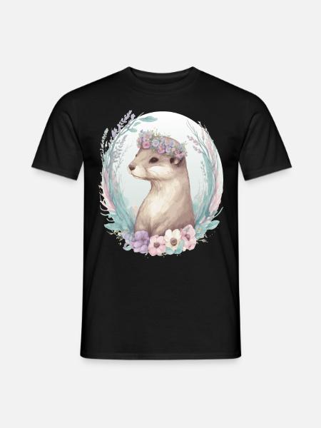 Cute Watercolor Otter Flower Crown Floral Boho Ani - Männer T-Shirt - Schwarz
