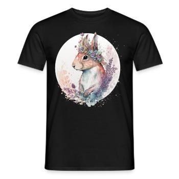 Cute Watercolor Squirrel Flower Crown Animal Lover - Men's T-Shirt - black - Front - AI Model Male 178 light (178cm)