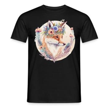 Cute Watercolor Fox Flower Crown Boho Aesthetic - Men's T-Shirt - black - Front - AI Model Male 178 light (178cm)