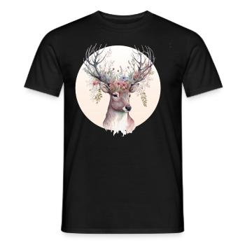 Watercolor Deer Flower Crown Floral Fawn Animal Lo - Men's T-Shirt - black - Front - AI Model Male 178 light (178cm)