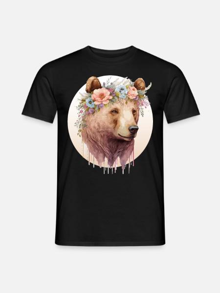 Watercolor Brown Bear Grizzly Flower Crown Wild An - Männer T-Shirt - Schwarz