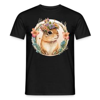Cute Watercolor Chipmunk Flower Crown Floral Roden - Männer T-Shirt - Schwarz - Vorne - AI Model Male 178 light (178cm)