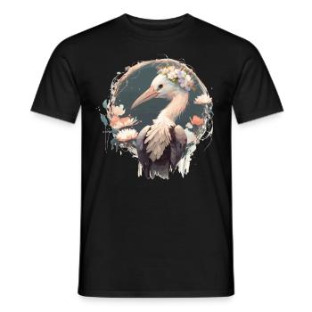 Cute Stork Bird Flower Crown Floral Birds - Männer T-Shirt - Schwarz - Vorne - AI Model Male 178 light (178cm)