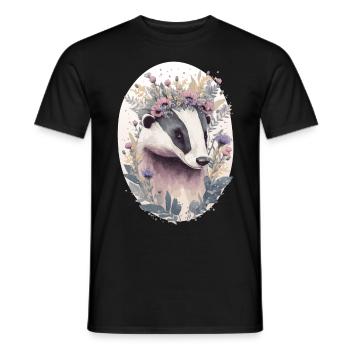 Mignon Miel Blaireau Fleur Couronne Floral Aquarelle A - T-shirt homme - noir - Devant - AI Model Male 178 light (178cm)