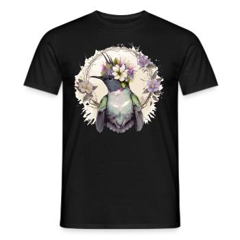 Aquarelle mignonne Colibri Fleur Couronne Florale Bi - T-shirt homme - noir - Devant - AI Model Male 178 light (178cm)