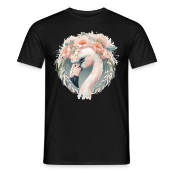 Cute White Flamingo Exotic Bird Flower Crown Tropi - Men's T-Shirt - black - Front - AI Model Male 178 light (178cm)