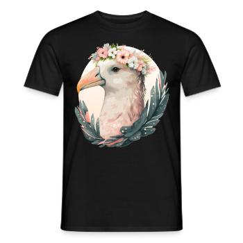 Cute Albatross Bird Flower Crown Floral Tropical B - Men's T-Shirt - black - Front - AI Model Male 178 light (178cm)