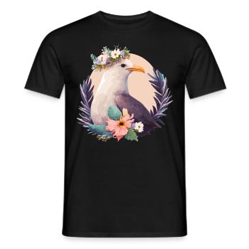 Cute Seagull Bird Flower Crown Floral Birds - Men's T-Shirt - black - Front - AI Model Male 178 light (178cm)