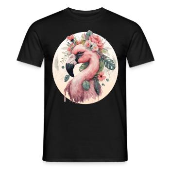 Pink Flamingo Exotic Bird Flower Crown Floral Trop - Men's T-Shirt - black - Front - AI Model Male 178 light (178cm)