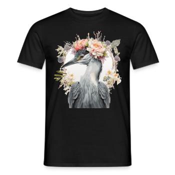 Watercolor Heron Freshwater Bird Flower Crown Flor - Men's T-Shirt - black - Front - AI Model Male 178 light (178cm)