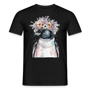 Mignon Pingouin Seabird Fleur Couronne Oiseaux Fleurs - T-shirt homme - noir - Devant - AI Model Male 178 light (178cm)