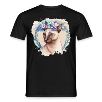 Mignon Siamese Cat Fleur Crown Cats Pet Kitten - T-shirt homme - noir - Devant - AI Model Male 178 light (178cm)