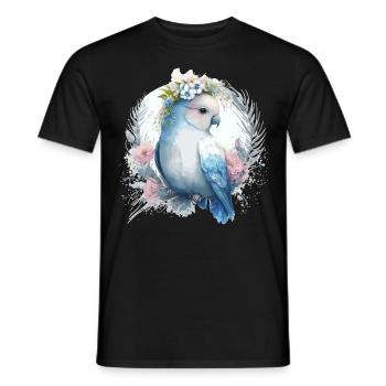 Aquarelle mignonne Lovebird Bird Fleur Couronne Pet Bir - T-shirt homme - noir - Devant - AI Model Male 178 light (178cm)