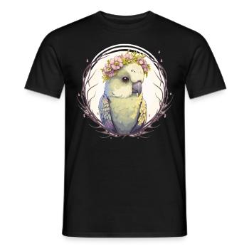 Artistic Watercolor Parakeet Bird Flower Crown Pet - Men's T-Shirt - black - Front - AI Model Male 178 light (178cm)
