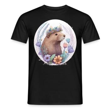 Cute Watercolor Beaver Flower Crown - Men's T-Shirt - black - Front - AI Model Male 178 light (178cm)