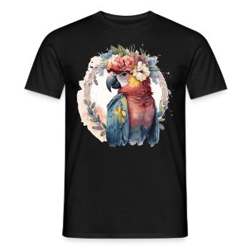 Watercolor Parrot Macaw Bird Flower Crown Pet Bird - Männer T-Shirt - Schwarz - Vorne - AI Model Male 178 light (178cm)