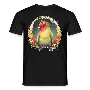 Green Peach Faced Lovebird Parrot Flower Crown Pet - T-shirt homme - noir - Devant - AI Model Male 178 light (178cm)