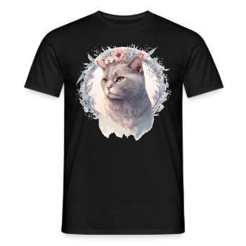 Cute British Shorthair Cat Flower Crown Cats Pet K - Men's T-Shirt - black - Front - AI Model Male 178 light (178cm)