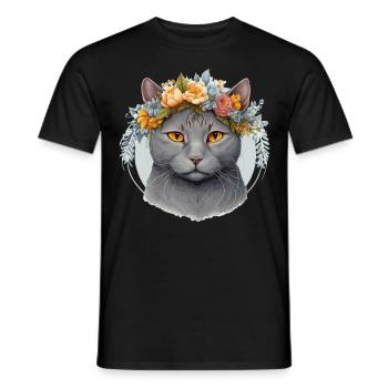 Cute Chartreux Cat Flower Crown Cats Pet Kitten - Men's T-Shirt - black - Front - AI Model Male 178 light (178cm)